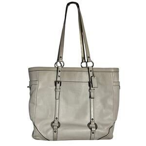 Coach Leather Tote Shoulder Bag F11252 Ivory/Gold Silver Tone Buckle Minimal